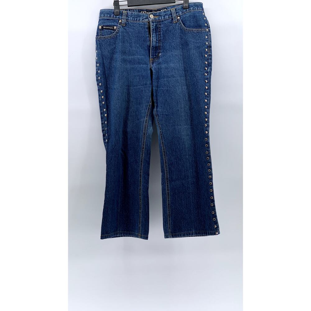 NO EXCUSES Women's Medium Blue Studded Side Five-Pocket Wide-Leg Jeans SZ 11/12